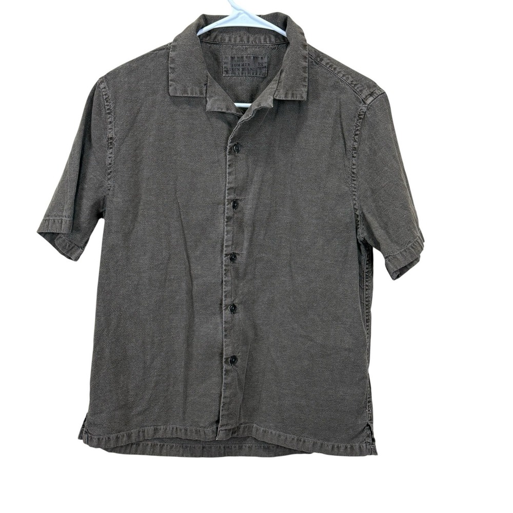 Abercrombie & Fitch Shirt Mens Extra Small Brown Summer Linen Blend Camp Collar